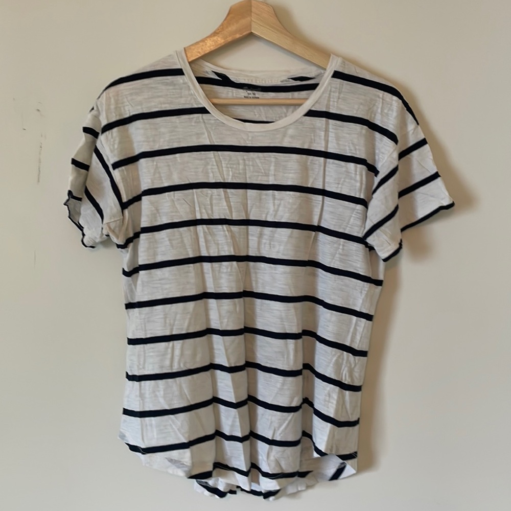 Madewell Sz Medium Striped White Blue Short Sleeve T Short Tee